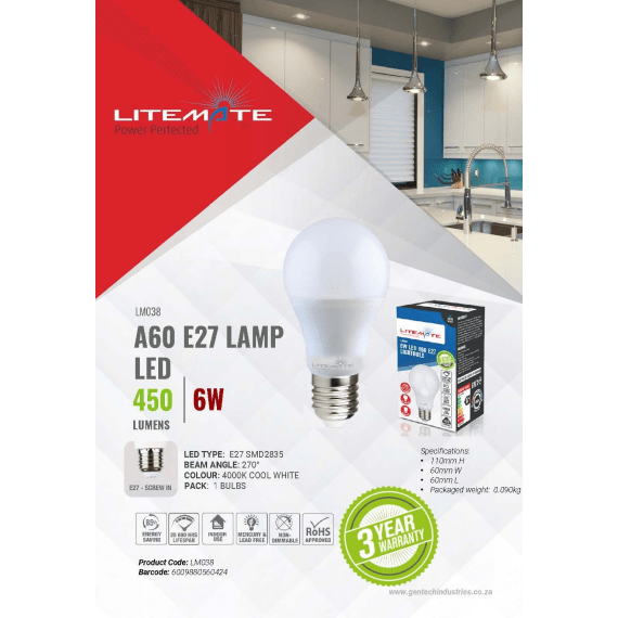 litemate led a60 cool day light 6w picture 2