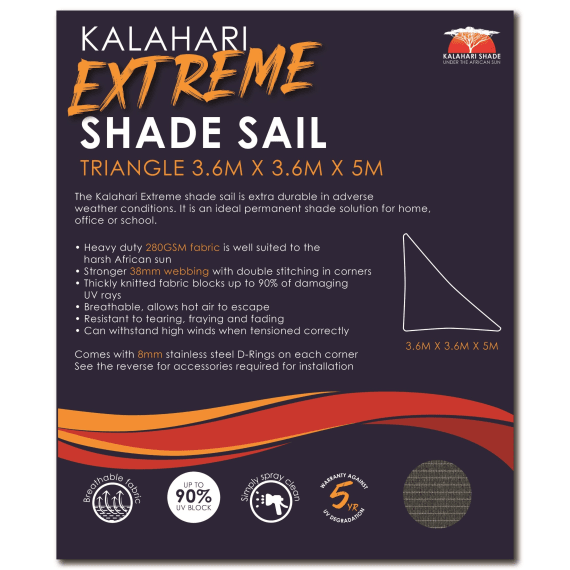 kalahari extreme shade sail triangle 3 6x5m char picture 2