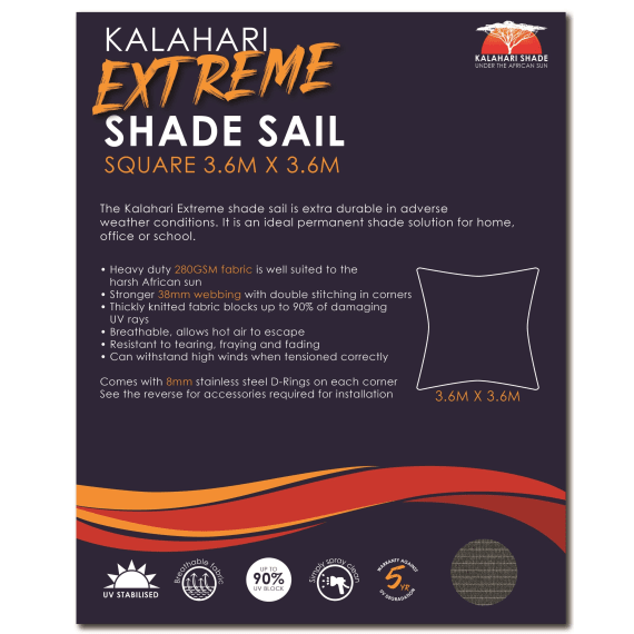 kalahari extreme shade square 3 6x3 6m picture 1