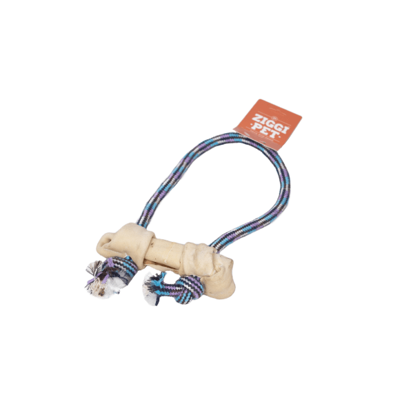 ziggipet dog toy tug rope with rawhide bone picture 1