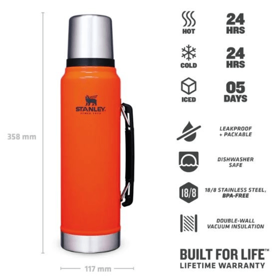 stanley classic vacuum flask orange 1l picture 4