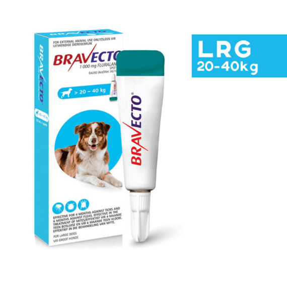 bravecto spot on dog lrg 1000 mg 20 40kg picture 1