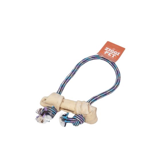 ziggipet dog toy tug rope with rawhide bone picture 1