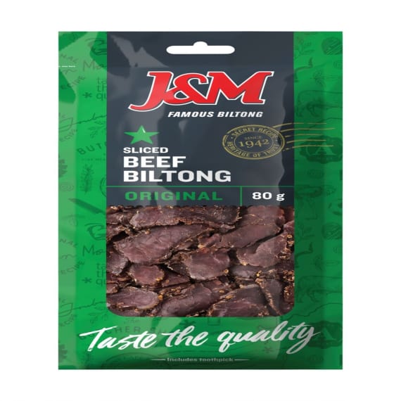 j m beef biltong sliced original 80g picture 1