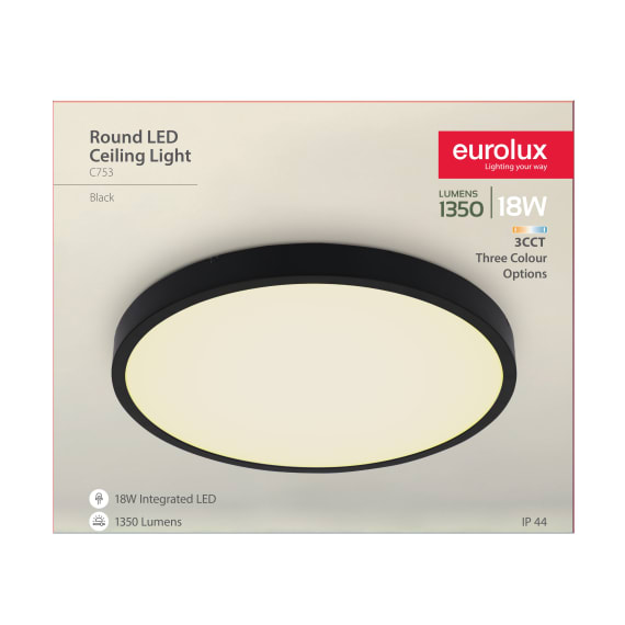 eurolux prem ceiling light 3cct blk 18w picture 2