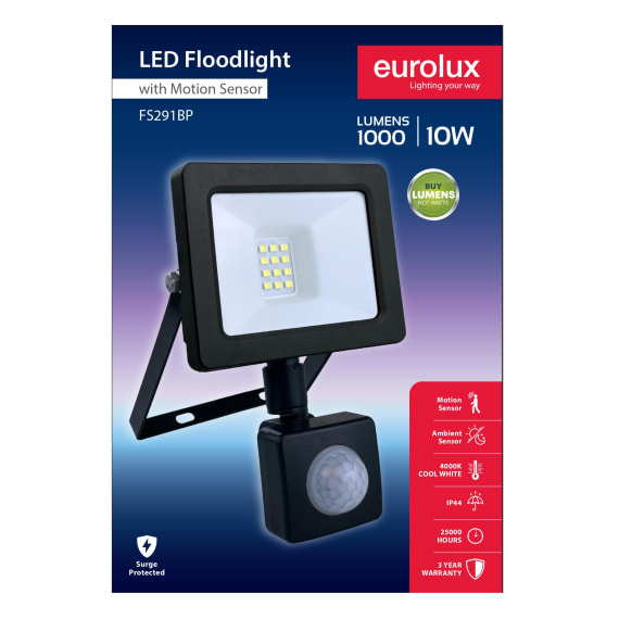 eurolux floodlight with motion sensor blk picture 2