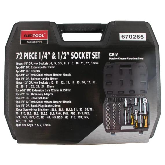 eurotool 72 piece 1 2 1 4 drive socket set picture 1