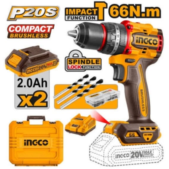 ingco 20v ps cordless drill kit 66nm 47pcs picture 1