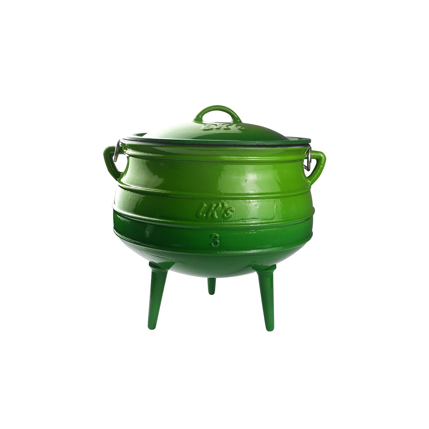 LK's 3Legged No 3 Cast Iron Enamel Pot Green Agrimark