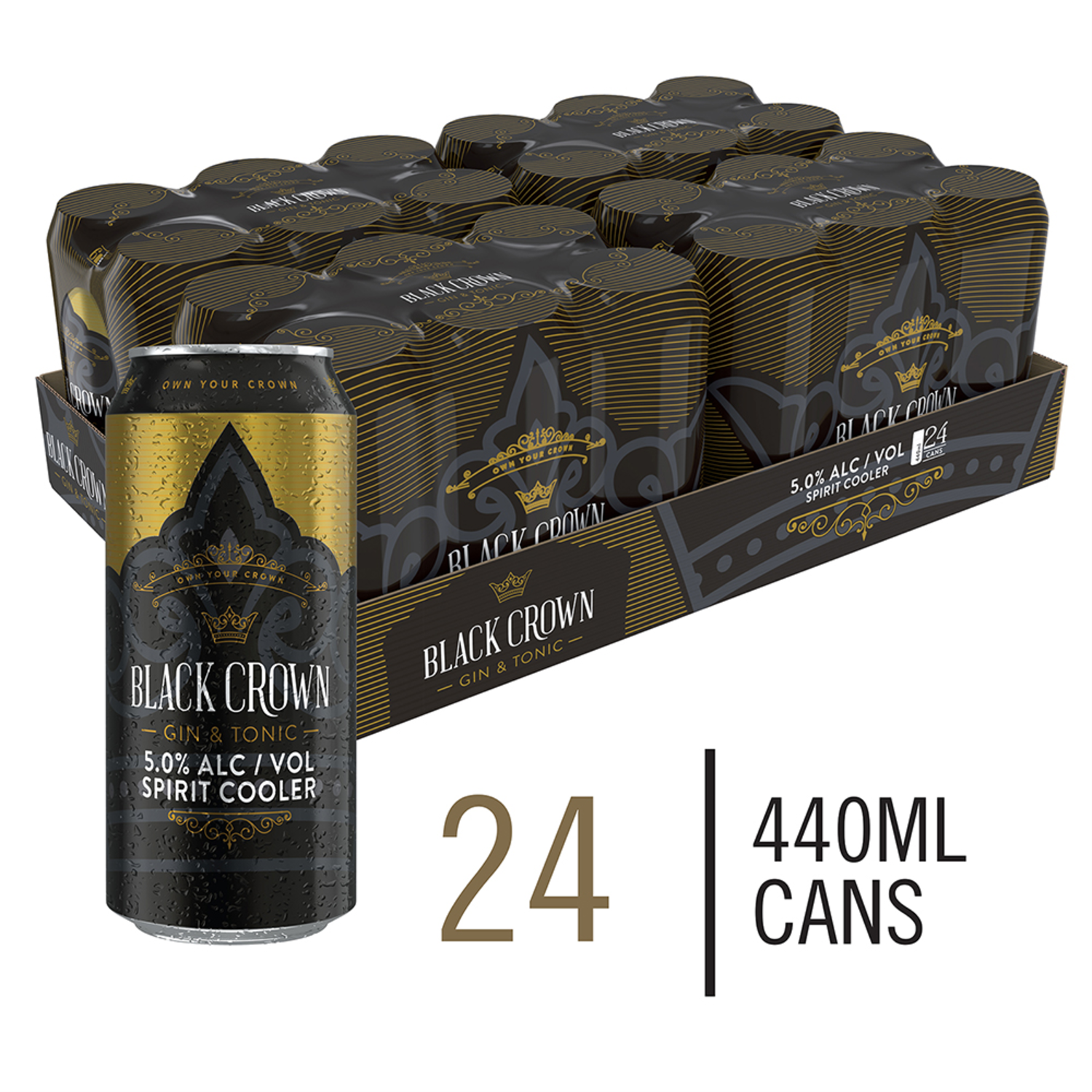 Black Crown Gin & Tonic Can 24x440ml | Agrimark
