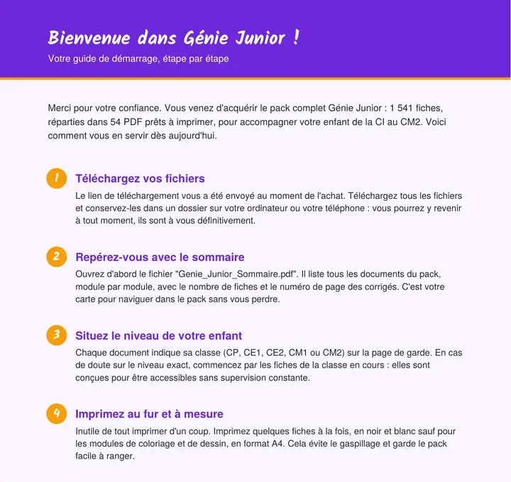 Guide après achat Génie Junior