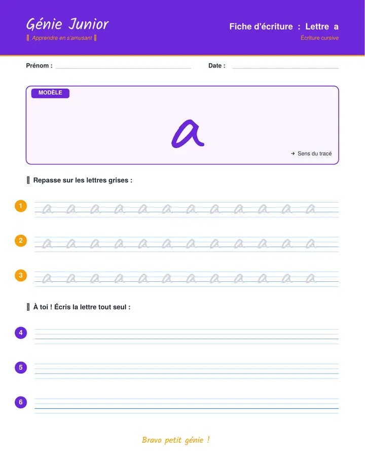 Fiche CI à CE2 : Écriture cursive