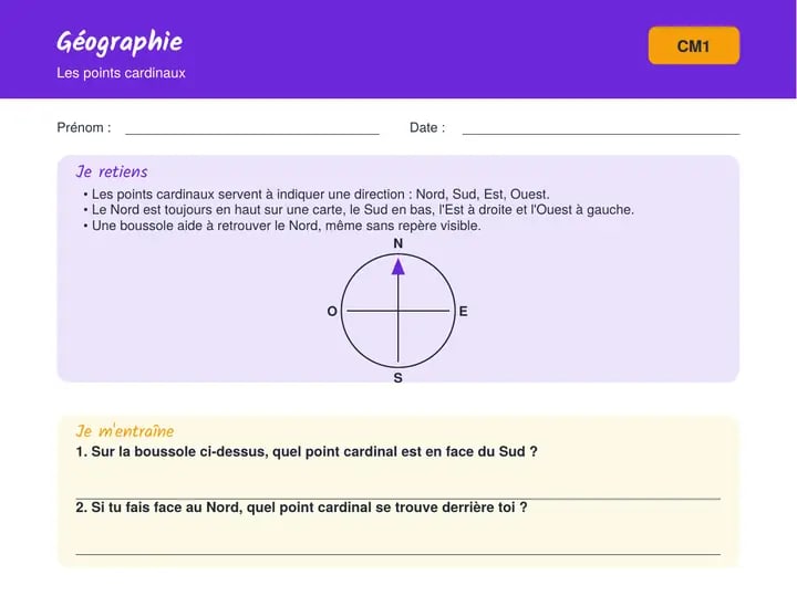 Fiche CM1 : Géographie · CM1-CM2