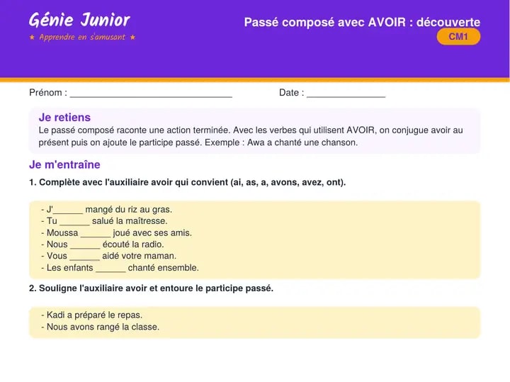 Fiche CM1 : Conjugaison