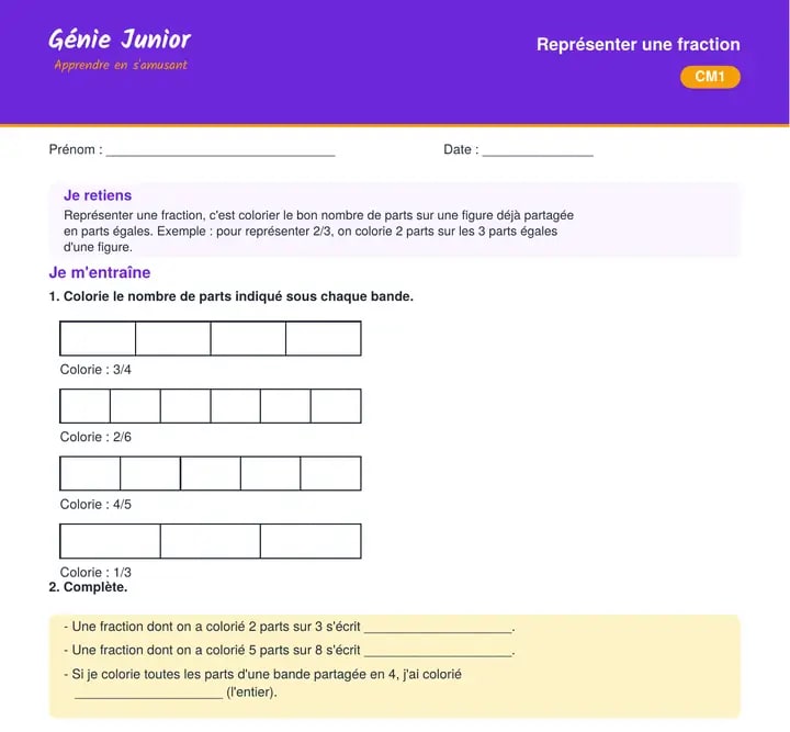 Fiche CM1 : Fractions