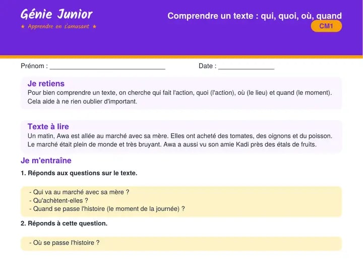 Fiche CM1 : Lecture