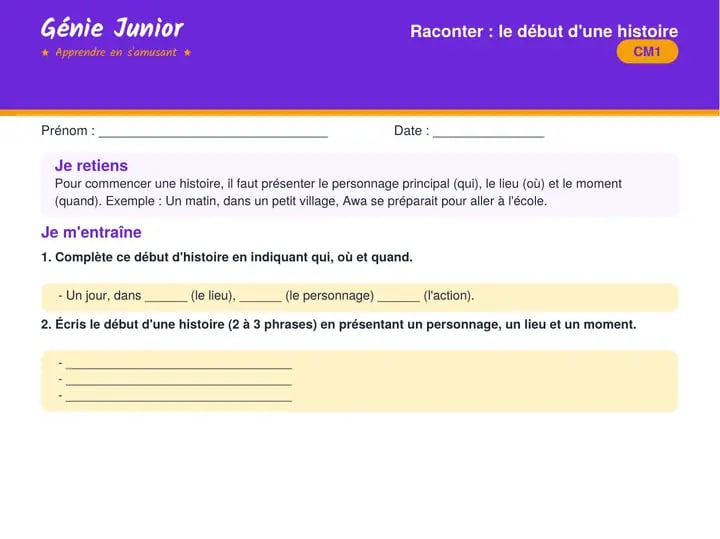 Fiche CM1 : Rédaction