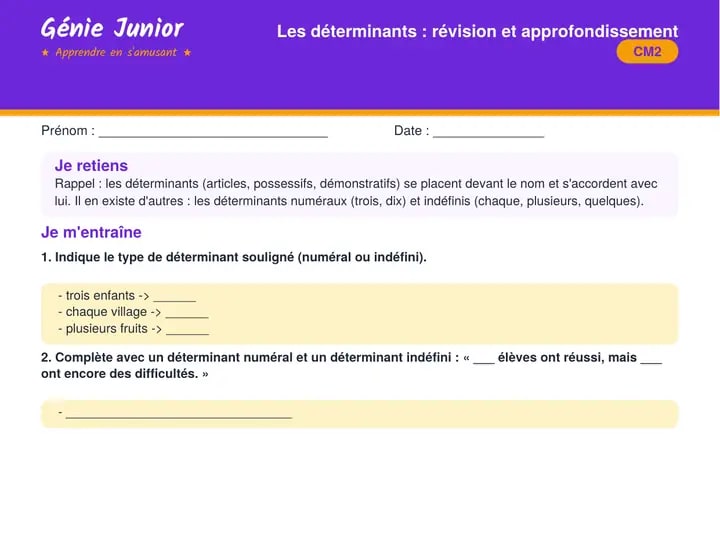 Fiche CM2 : Grammaire