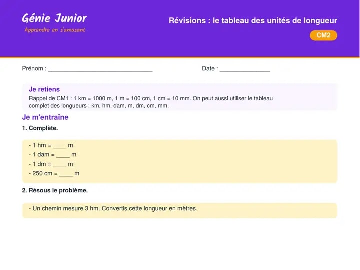 Fiche CM2 : Mesures