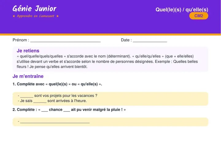 Fiche CM2 : Orthographe