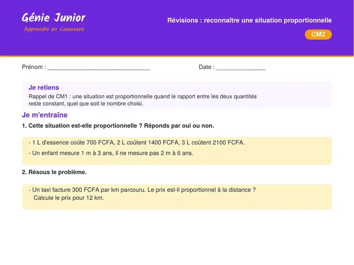 Fiche CM2 : Proportionnalité