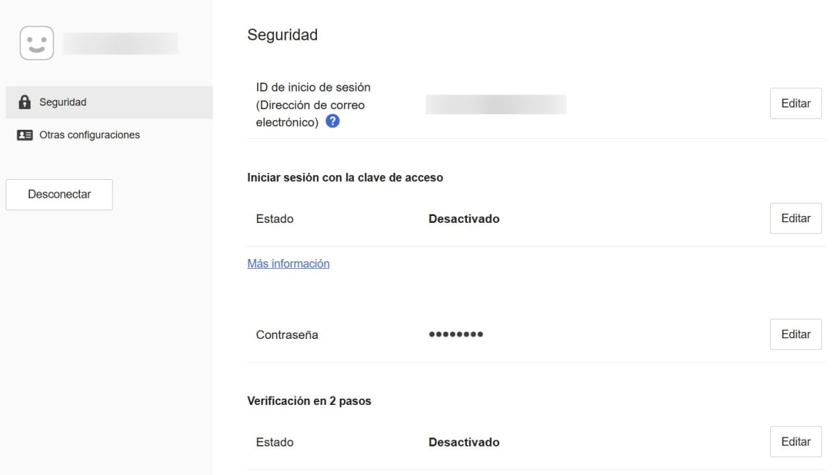 En Seguridad, toc&aacute; Editar al lado de Verificaci&oacute;n en 2 pasos