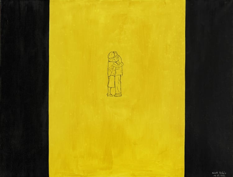 Fehér László​: Csók​, 1991​, olaj, vászon​, 90​ x​ 120 cm​ (forrás: Fine Art Rent)