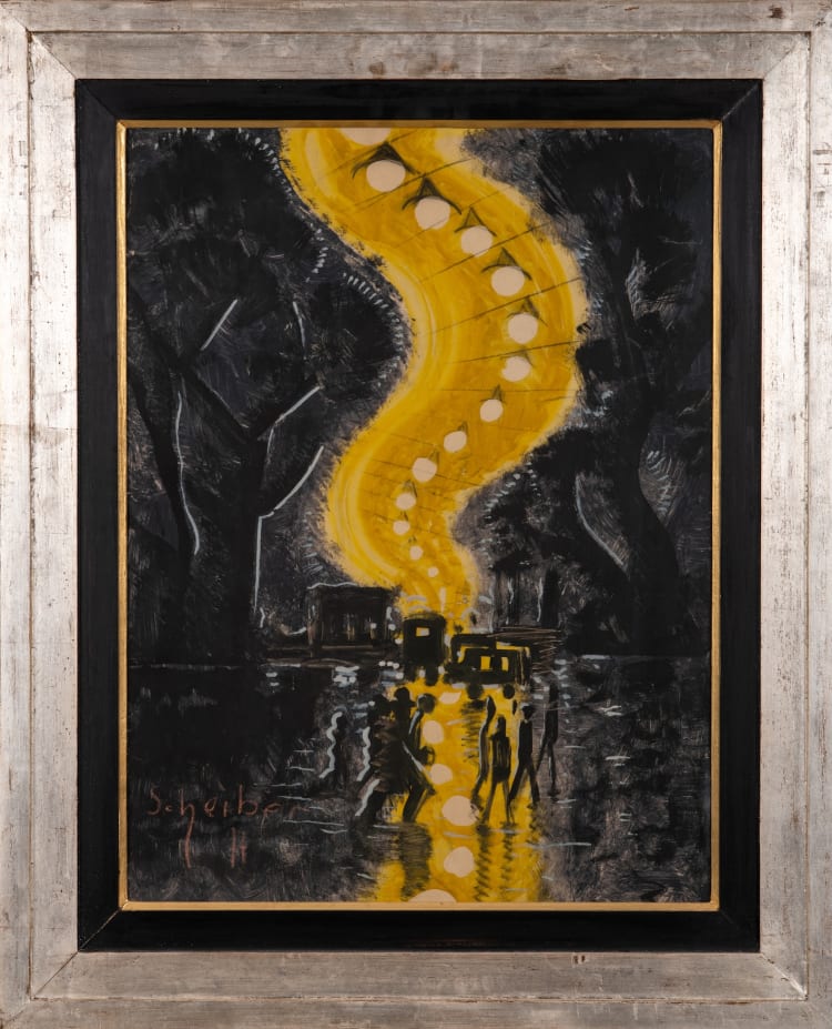 Scheiber Hugó: Utca éjjel, gouache, pasztell, papír kartonon, 65,5 x 50,5 cm (forrás: Fine Art Rent)