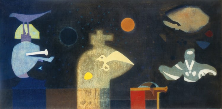 Bálint Endre: Allegro barbaro, 1957-1962 között, olaj, vászon, 45,5 x 92 cm (forrás: Virág Judit Galéria)