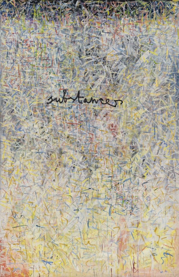 Soós Tamás: Szubsztanciák, 1982-1983, akril, karton, 200 × 130 cm (forrás: Einspach &amp; Czapolai Fine Art)