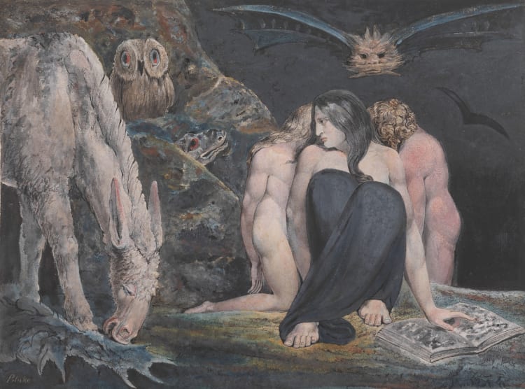 William Blake: Enitharmon öröm-éje (korábban Hekaté), 1795 körül, színes metszet, tinta, tempera, akvarell, papír, 439 × 581 mm, 647 × 793 × 48 mm (fotó: Tate)