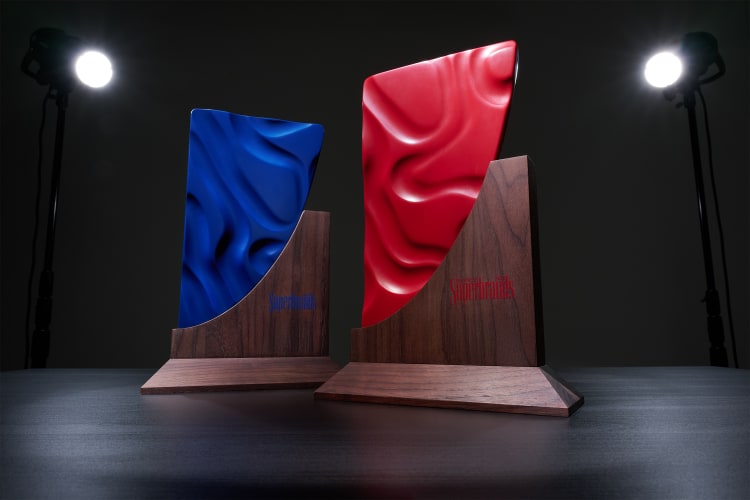 Az idei Superbrands díjak egyedi, különleges kék és piros akrilból, valamint fekete diófából készültek. A kivitelező az exkluzív designbútorairól ismert Nezozen Kft. 