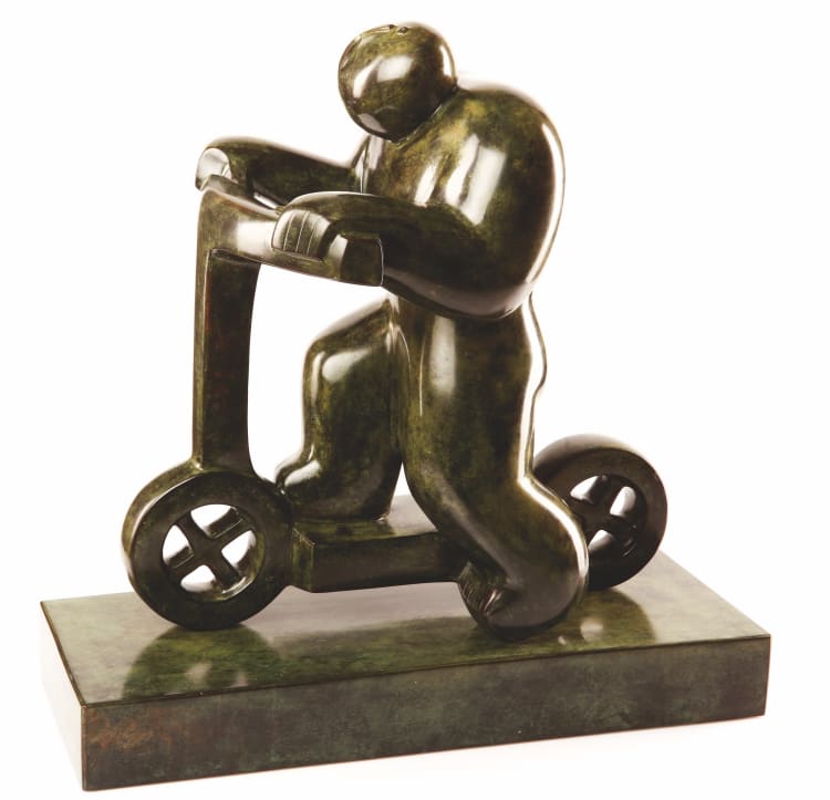Szmrecsányi Boldizsár (Boldi): Rollerező, 2005, bronz, 47 x 49 x 26 cm (forrás: Málnay B. Levente)