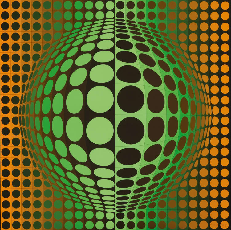 Victor Vasarely: Félteke, 1974, akril, vászon, 80 x 80 cm (forrás: Málnay B. Levente)