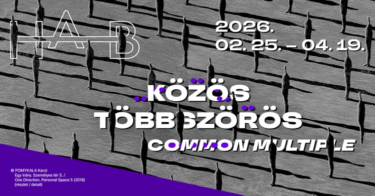 A közös többszörös című grafikai kiállítás plakátja. A képen Pomykała Karol Egy irány. Személyes tér 5. című alkotásának részlete (forrás: HAB)