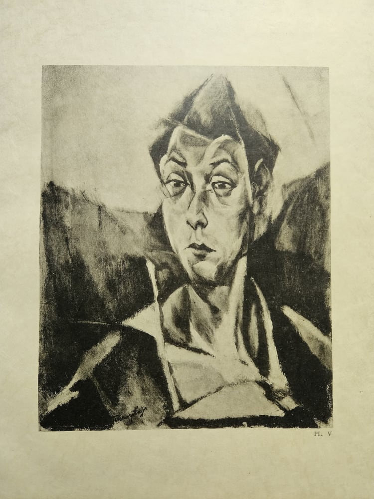 Tihanyi Lajos: Önarckép, 1912, olaj, vászon, 55,5 × 45 cm (a fotó forrása: a Tihanyi. Peintures 1908–1922 (Párizs, 1936) című sorszámozott kiadvány, amelyből Passuth Krisztinánál a 8. számú példány található. Az alkotás jelenleg a Szépművészeti Múzeum - Magyar Nemzeti Galéria 19–21. századi Gyűjteményében található)
