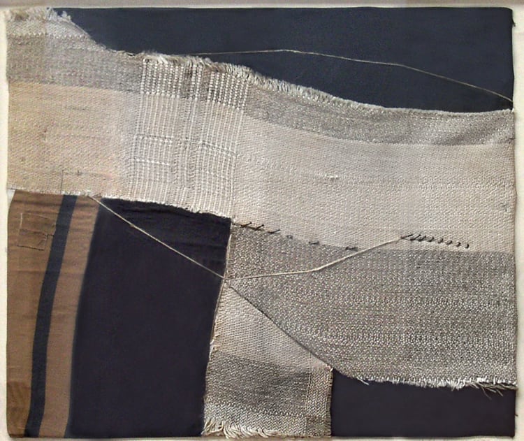 Kányási Holb Margit, Menetelés, 1972, textilkollázs, 37,5 x 43,5 cm (forrás: MODEM)