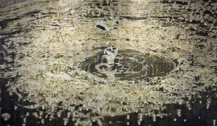 Panyoczki Péter: WHERE ARE WE COMING FROM – WHERE ARE WE GOING TO, 2007–2025, vegyes technika alumíniumra, 140cm x 240cm, magántulajdonban