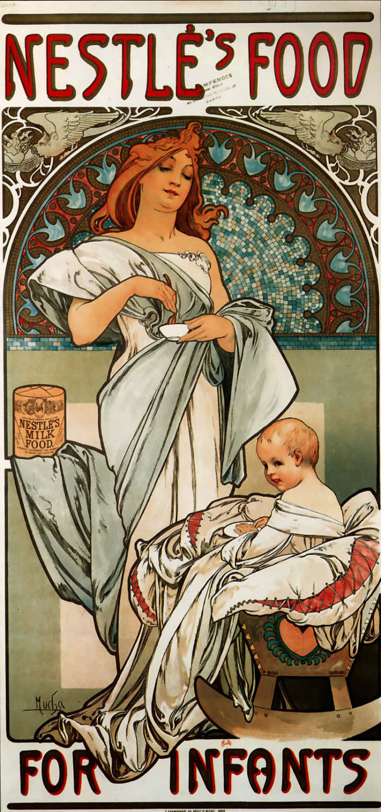 Alfons Mucha plakátja: Nestlé's Food for Infants, 1897 (forrás: Wikimedia Commons)