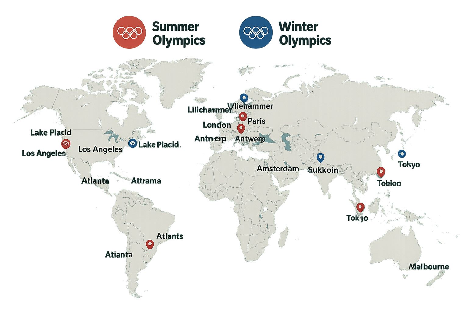 Map of Summer and Winter Olympics Host Cities