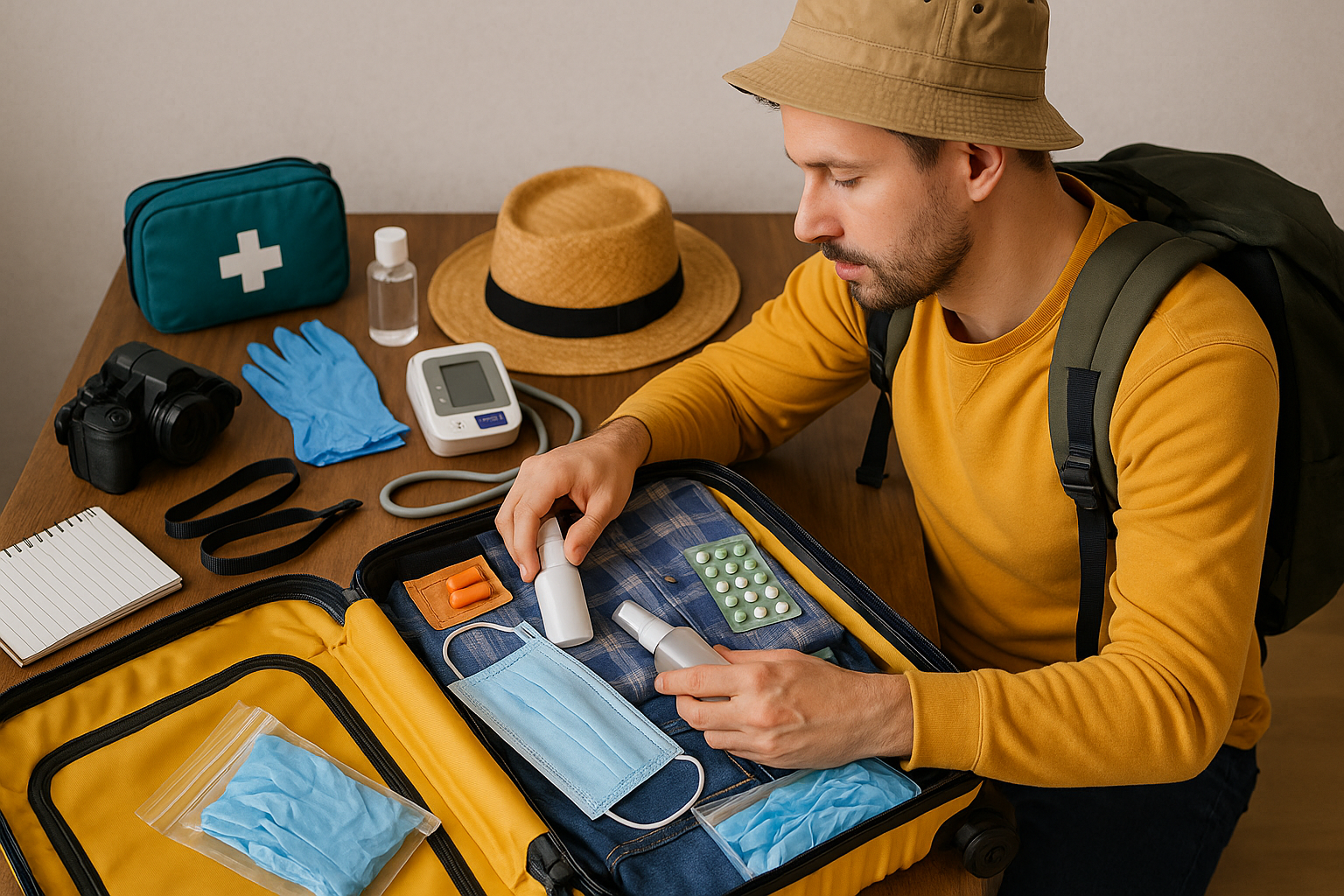 Traveler Prepping for Safe Trip