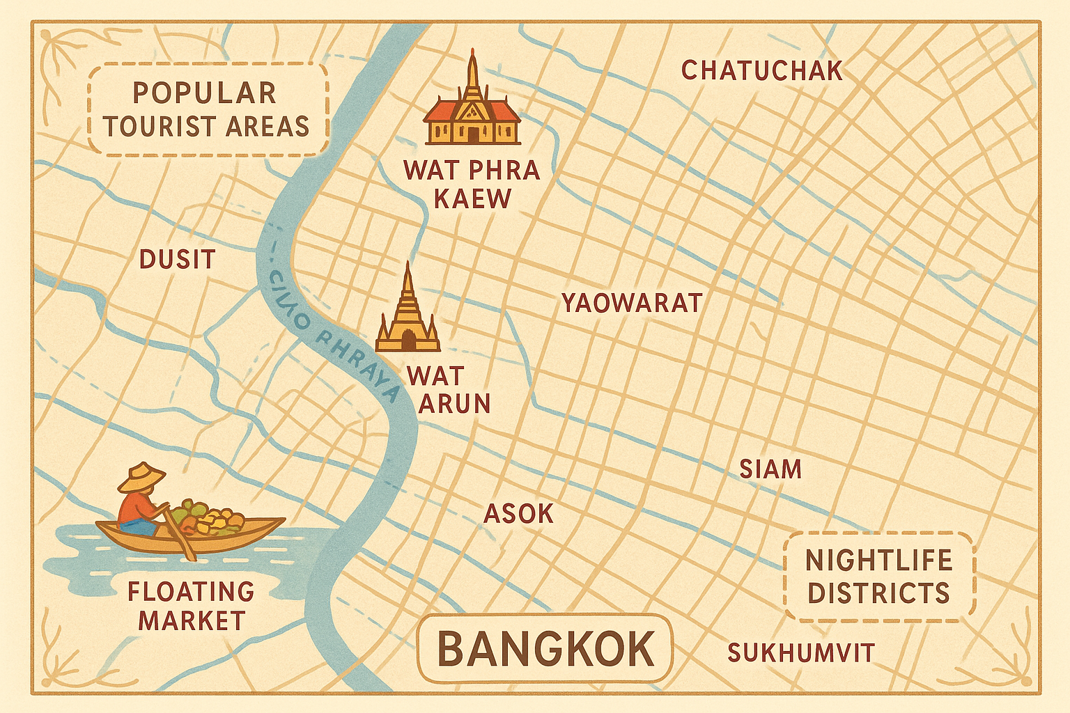 Bangkok cityscape with temples and skyscrapers