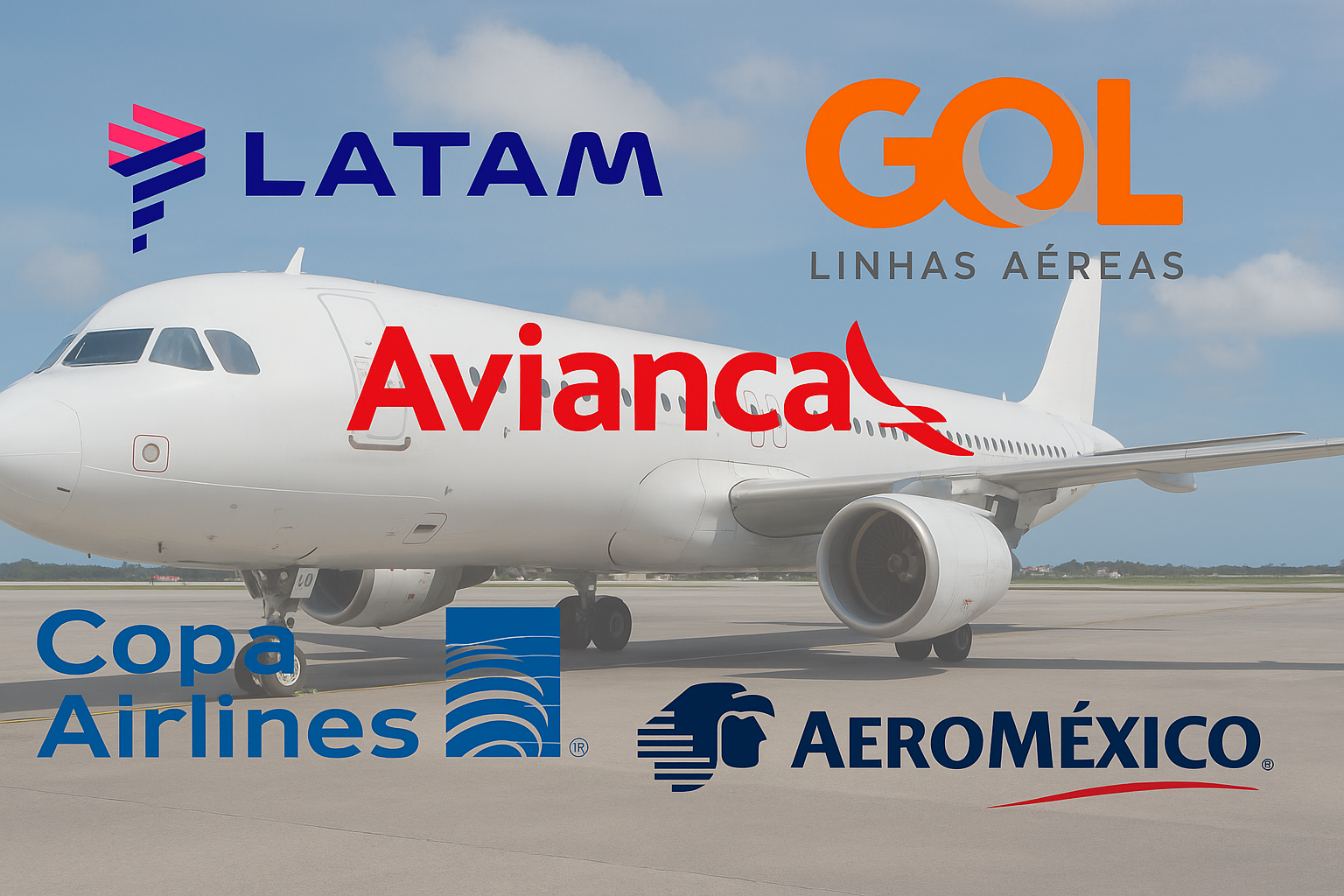 Major airlines serving US to Latin America flights shown as airline logos