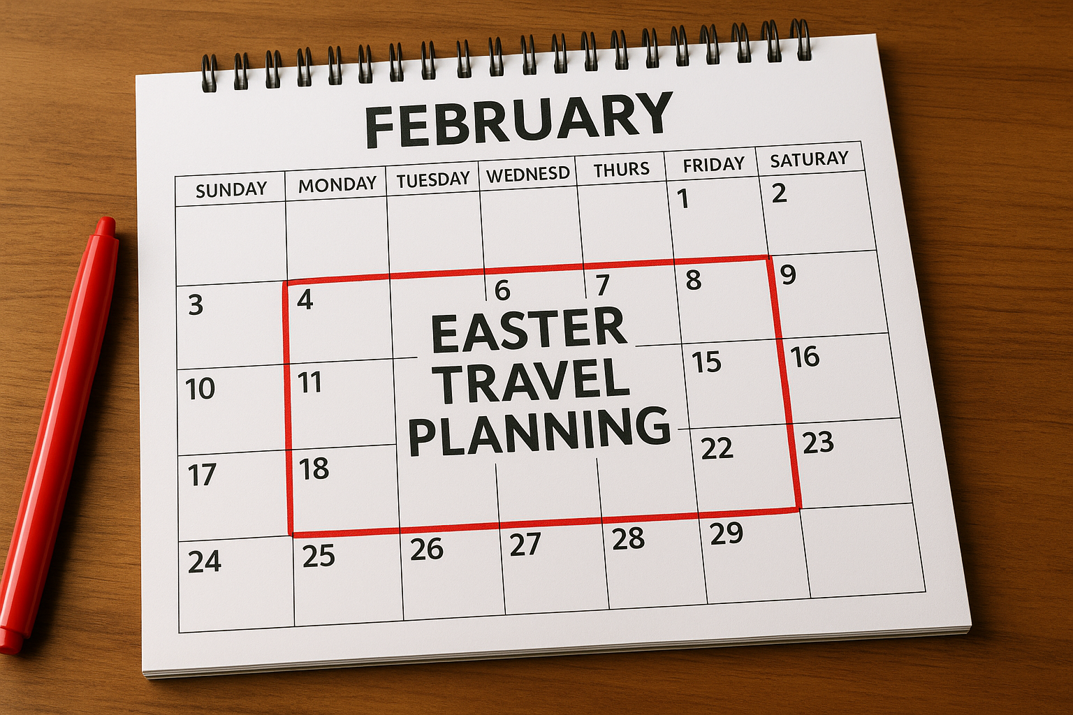 Calendar highlighting best time to book Easter travel in early February