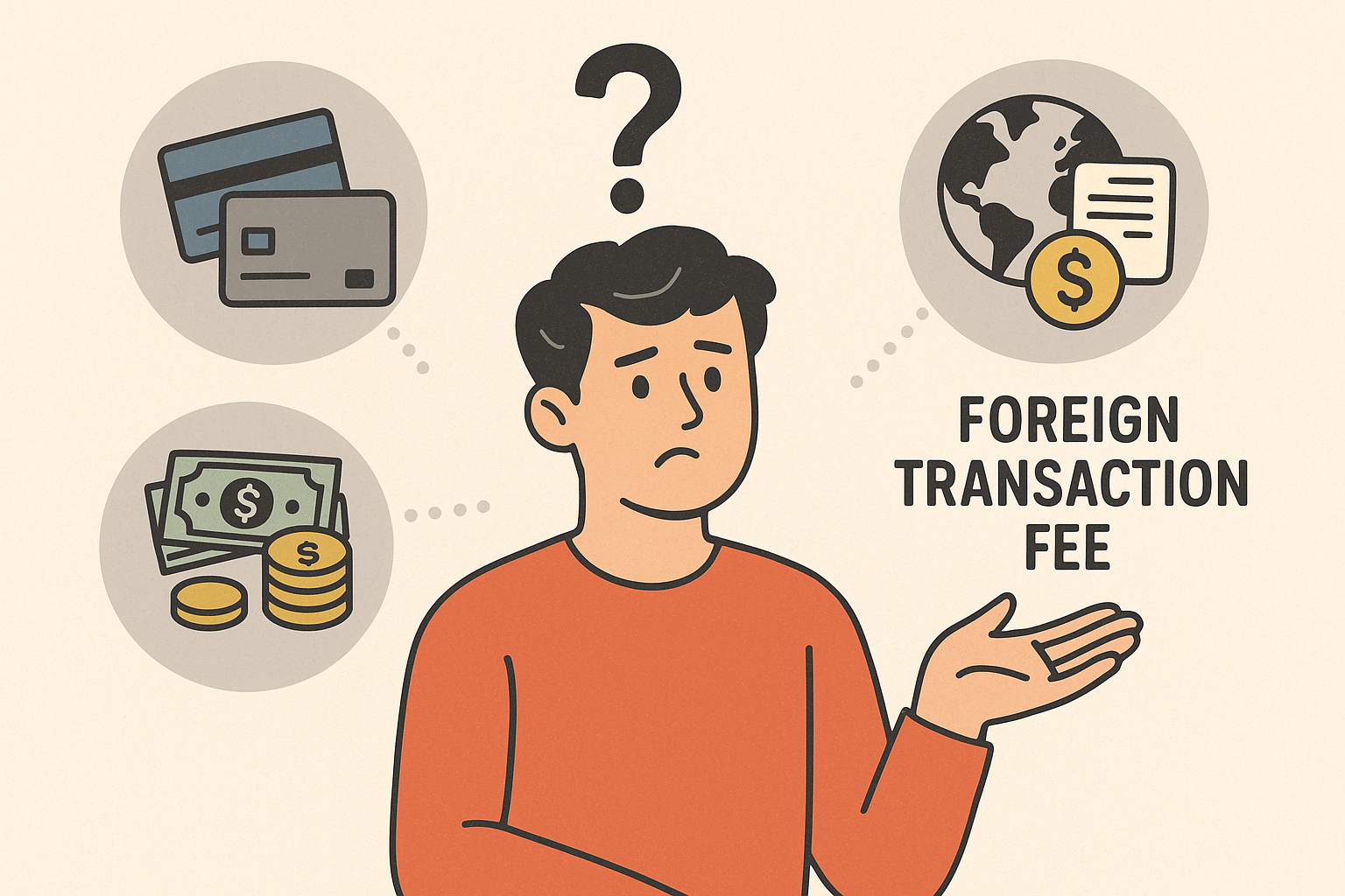 FAQ about foreign transaction fees on travel cards with sample questions and answers visible