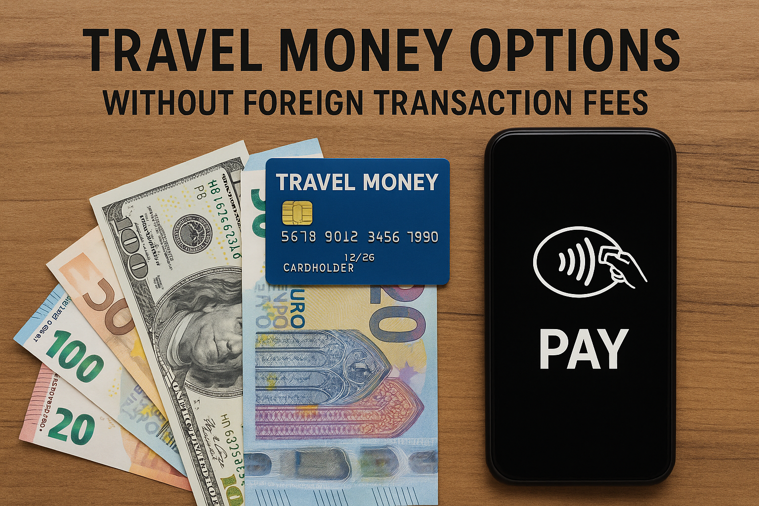 Travel money options without foreign transaction fees shown on a table