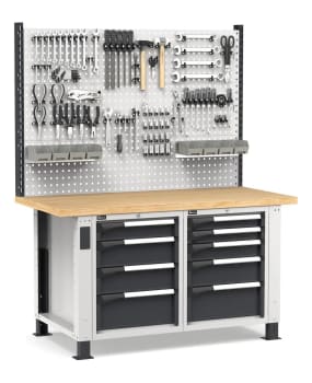 ARBEIDSBORD MASTER M/SKUFFER/RYGG 1500X750X2058MM RAL7035+7016