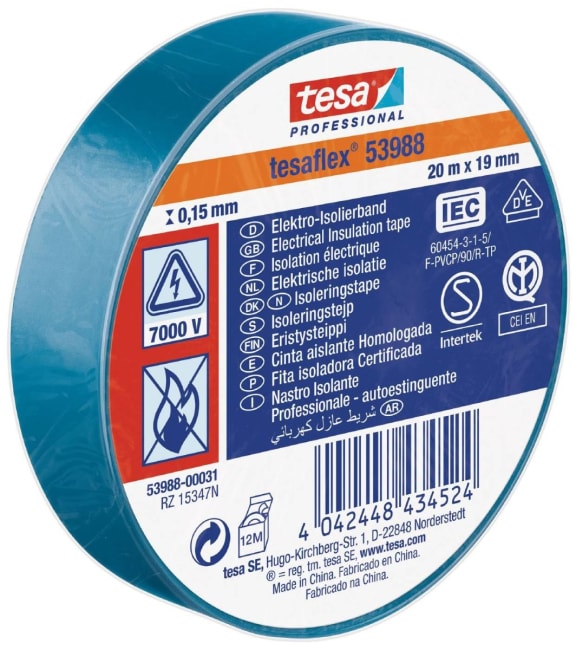 ELEKTROTAPE TESA 15MMX10MTR BLÅ
