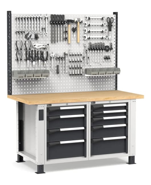 ARBEIDSBORD MASTER M/SKUFFER/RYGG 1500X750X2058MM RAL7035+7016