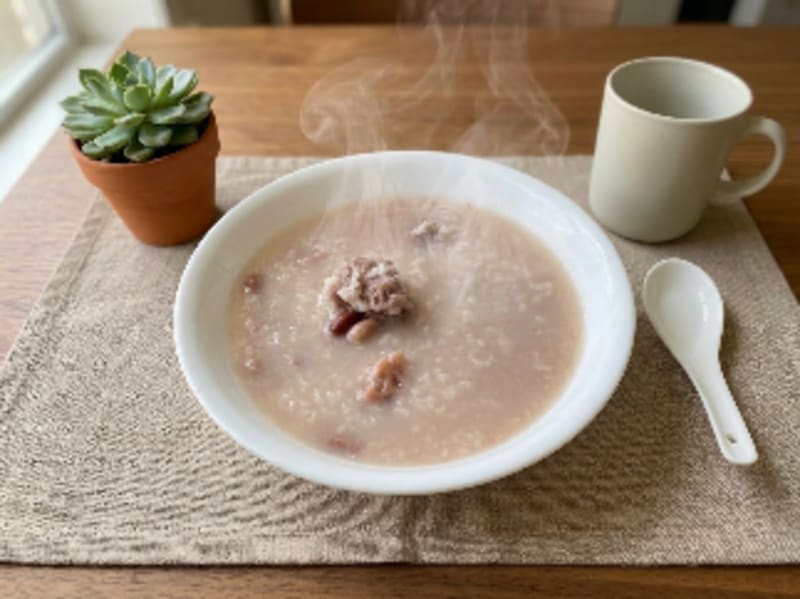Spare pork rib lotus root and peanut congee 蓮藕花生排骨粥